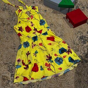 Parker floral cocktail dress, XS Yellow